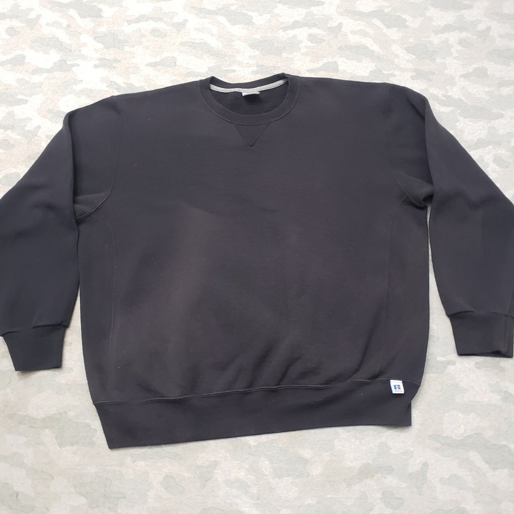 Vintage Russell Athletic Sweatshirt Mens XL Black Crewneck Fleece Pullover Y2k